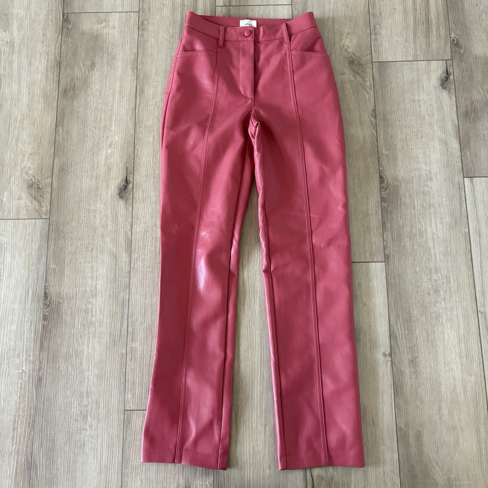 Wilfred Coral Pink Faux Leather Pants Vegan Size 00 High Rise Pockets